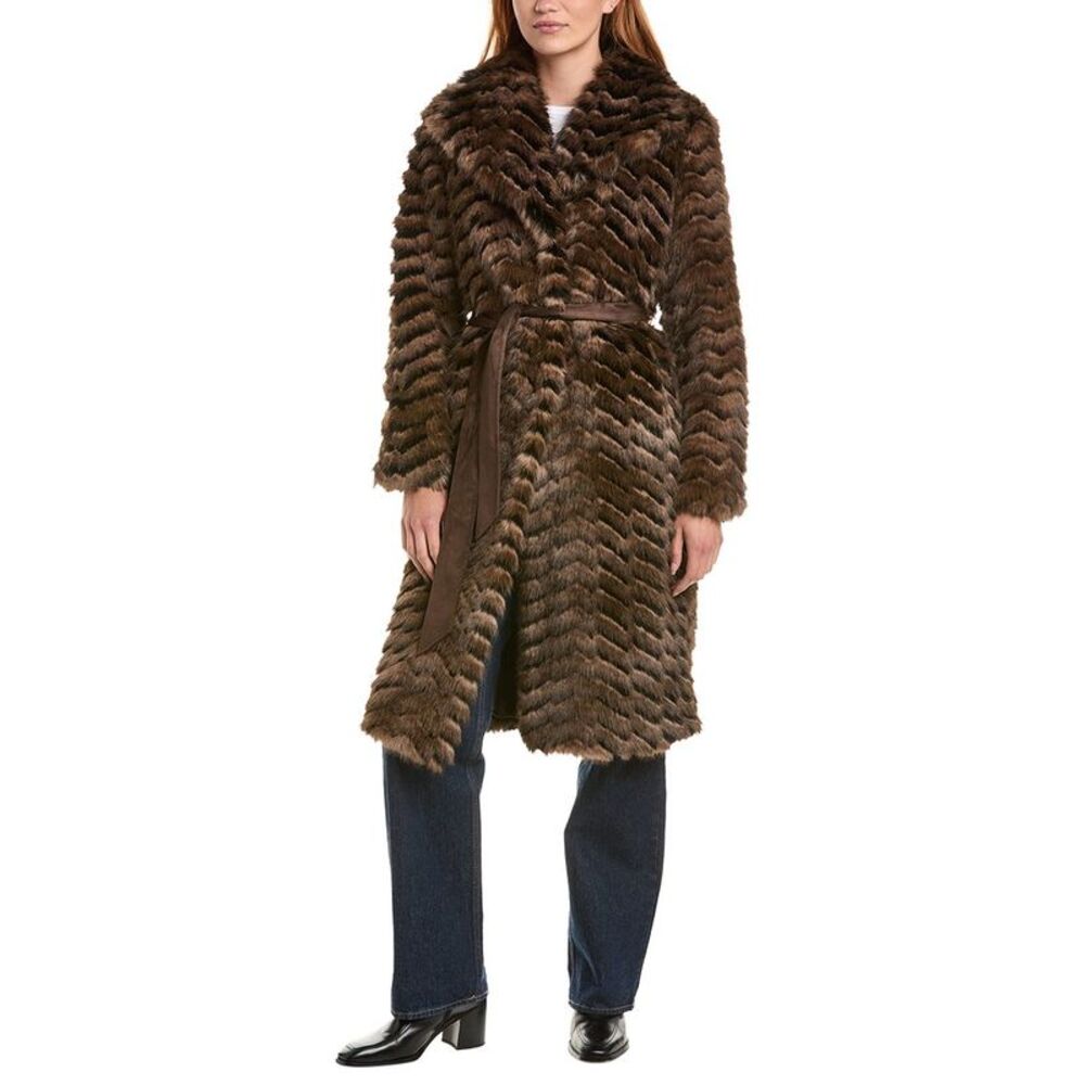 Via Spiga Womens Belted Coat, Brown